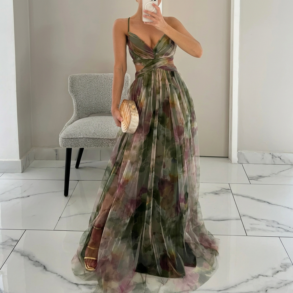 Margarida - Vestito Maxi con Stampa Floreale