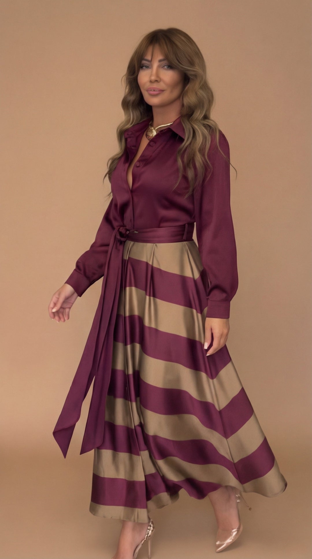 Valeria | Abito Midi Elegante Bordeaux