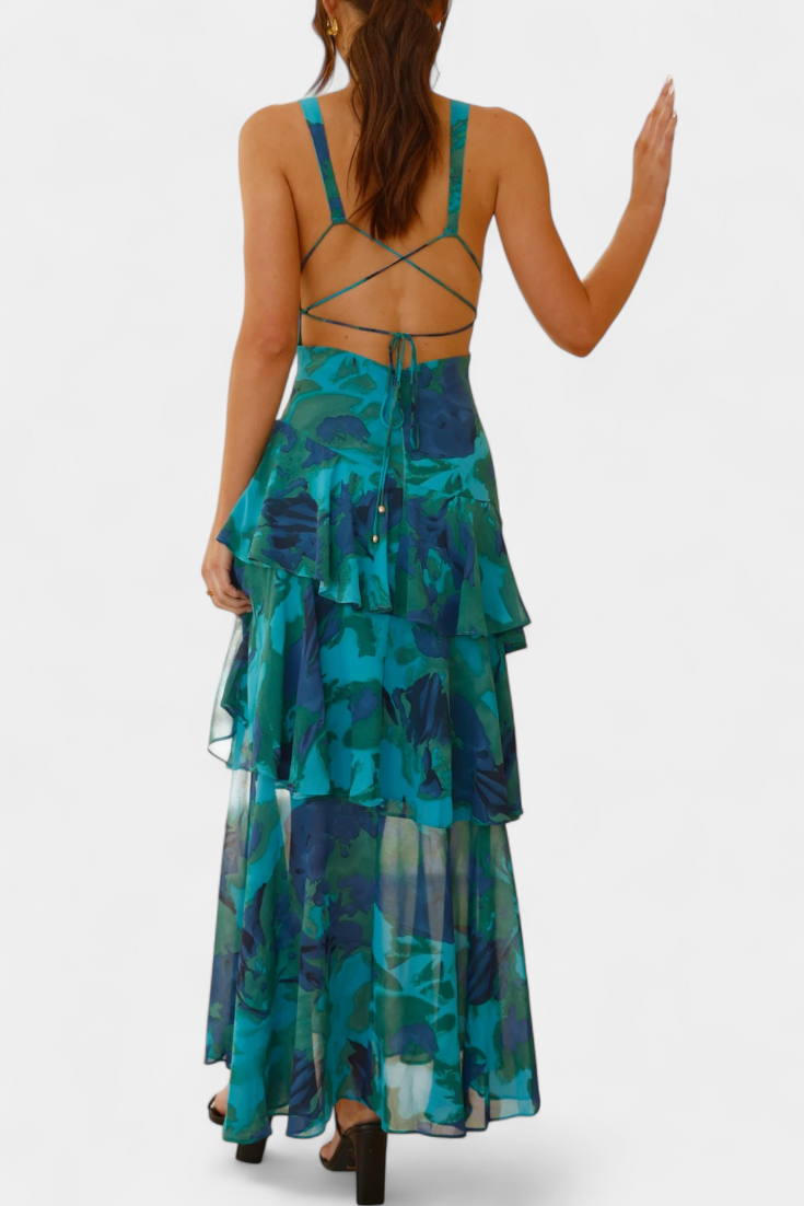 Giulia | Vestito in Georgette con Scollatura a V e Strati Fluttuanti