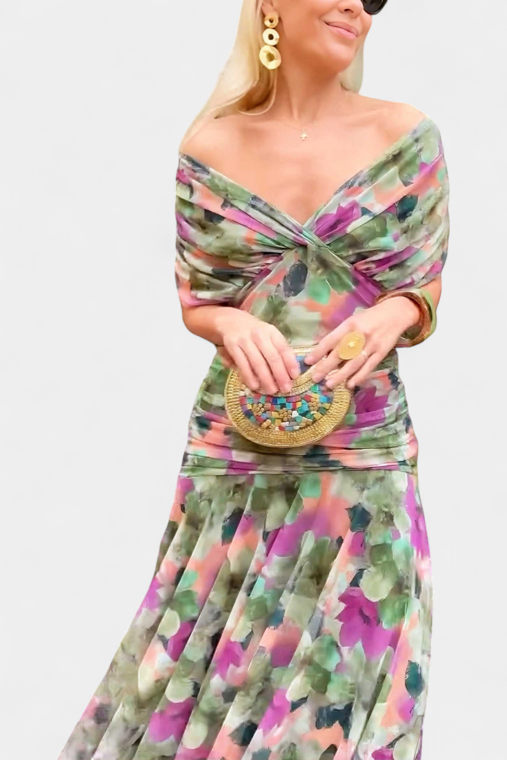 Alondra Vestito Lungo con Stampa Floreale Fantasia e Scollatura a V