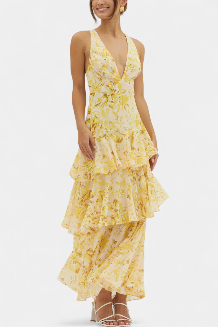 Giulia | Vestito in Georgette con Scollatura a V e Strati Fluttuanti