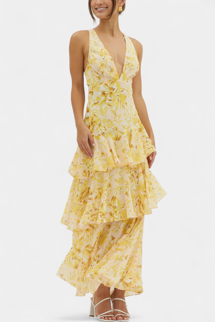 Giulia | Vestito in Georgette con Scollatura a V e Strati Fluttuanti