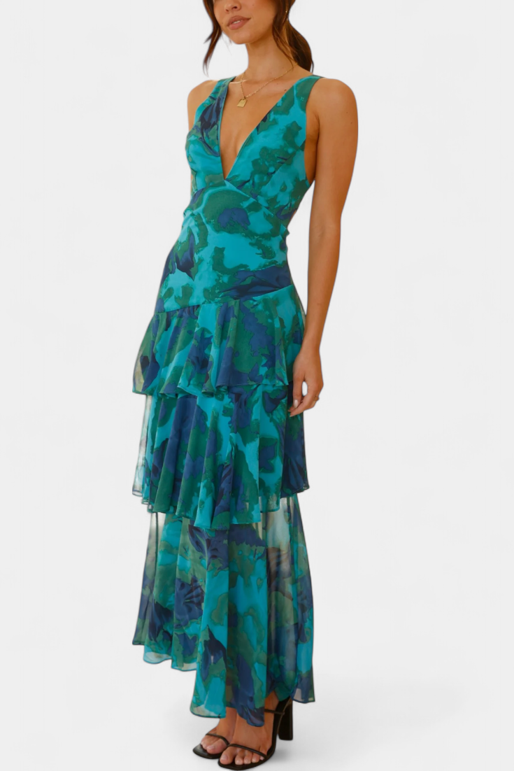 Giulia | Vestito in Georgette con Scollatura a V e Strati Fluttuanti
