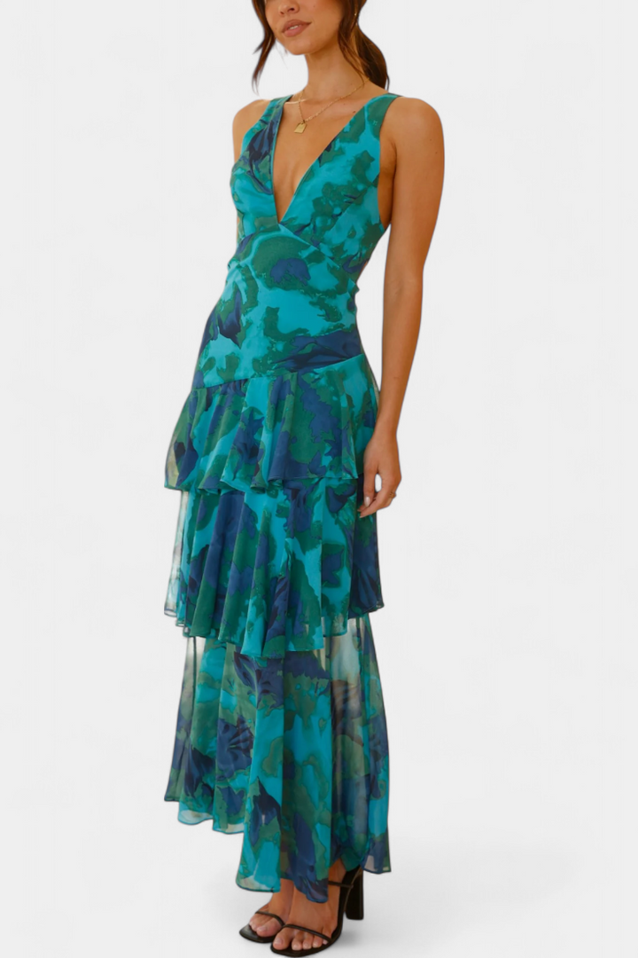 Giulia | Vestito in Georgette con Scollatura a V e Strati Fluttuanti