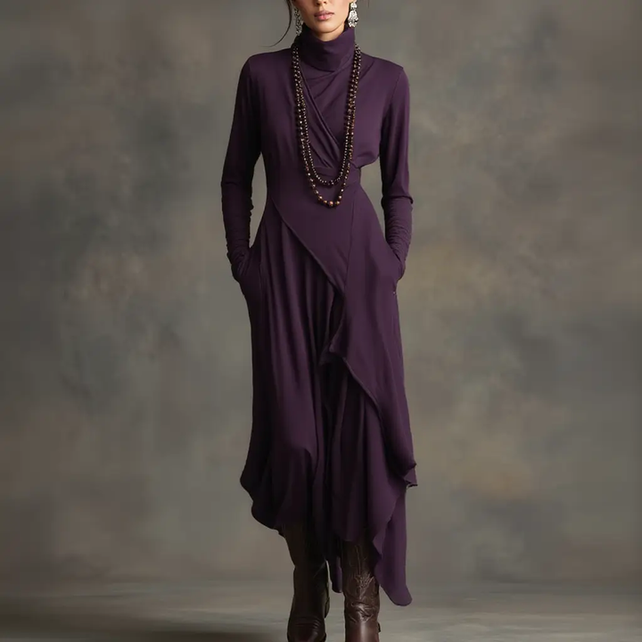 Aurelia ❘ Vestito maxi plissettato asimmetrico con colletto alto