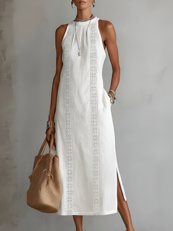 Jimena | Vestito midi in lino con colletto mao