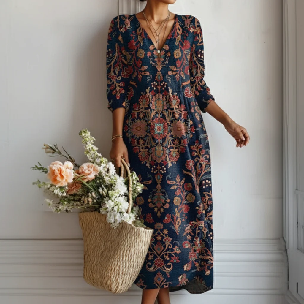 Serena | Vestito Lungo con Stampa Etnica