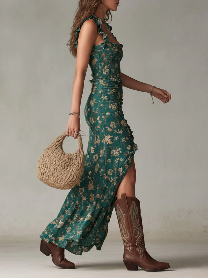 Zara | Vestito maxi boho retro con maniche fluide e apertura laterale
