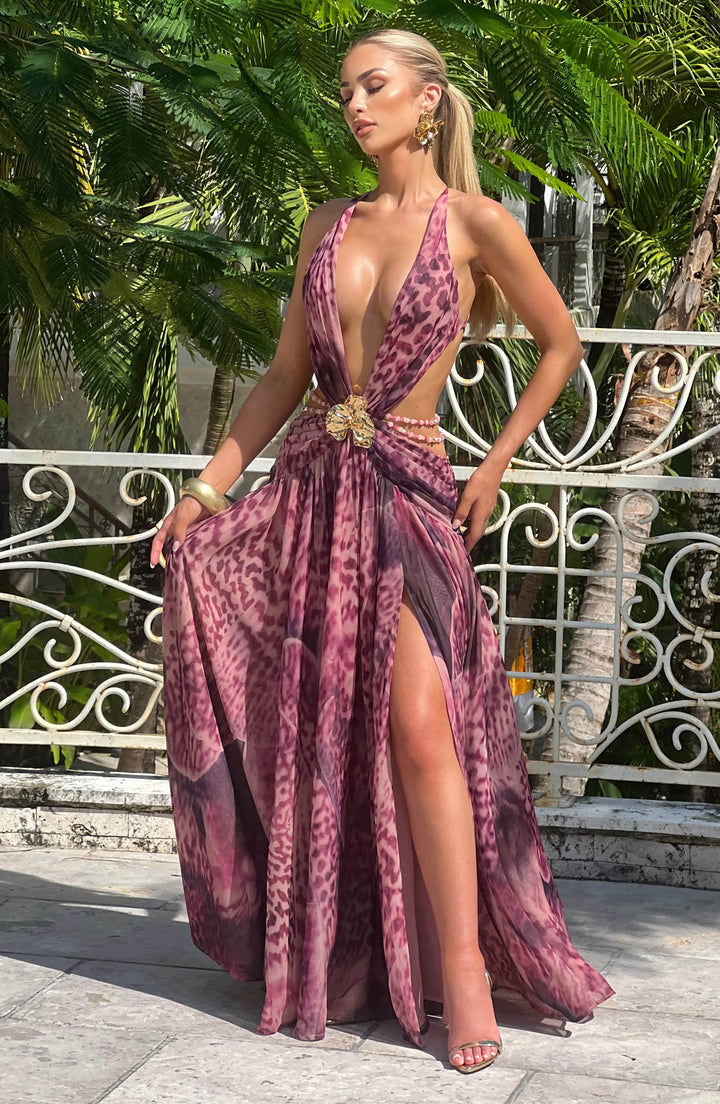 Abito Maxi Indianna - Stampa Orchidea Magenta