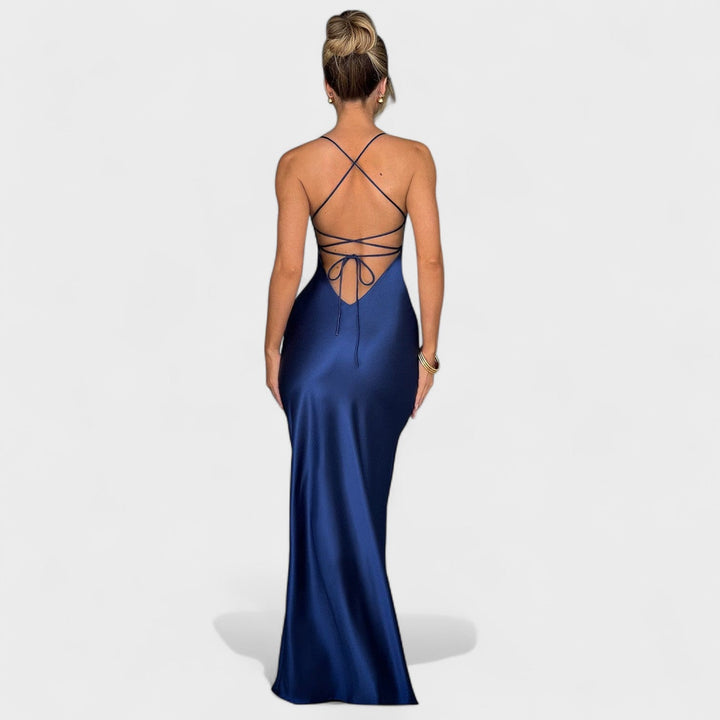 Elena - Abito in satin blu mezzanotte