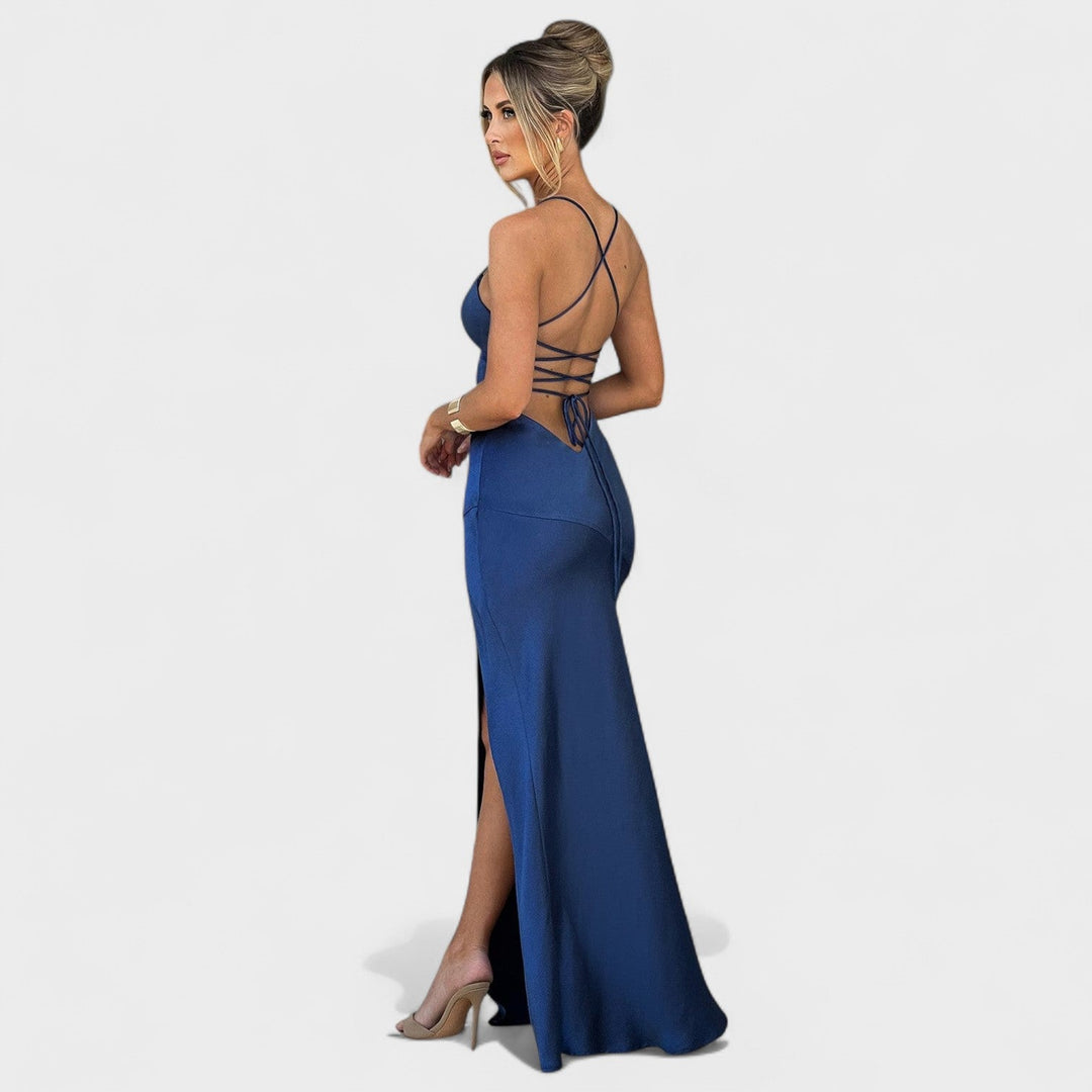 Elena - Abito in satin blu mezzanotte