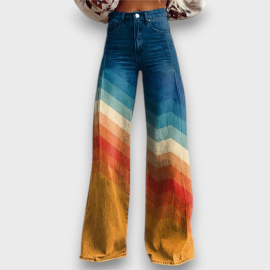 Zamira – Pantaloni larghi con zigzag retrò in sfumatura di colore