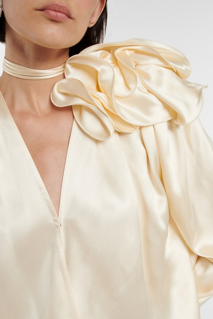 Sofia™ | Blusa in Seta Lorraine con Maniche Fluttuanti
