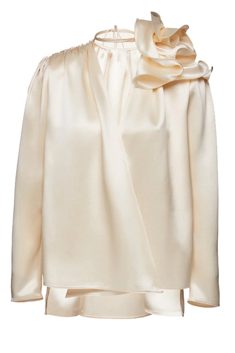 Sofia™ | Blusa in Seta Lorraine con Maniche Fluttuanti
