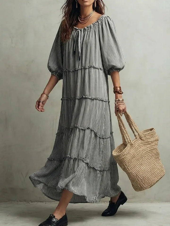 Nerina | Vestito midi in lino con strati e texture