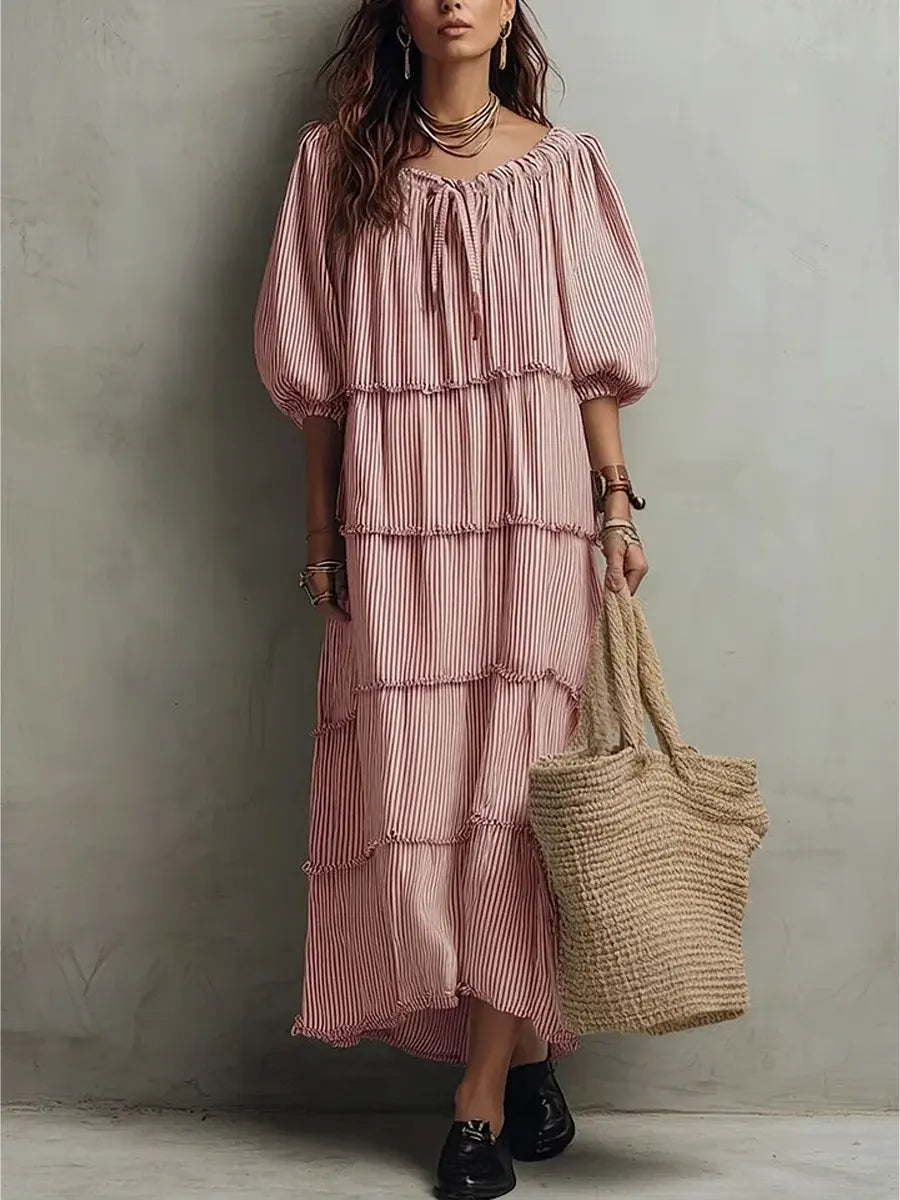 Nerina | Vestito midi in lino con strati e texture