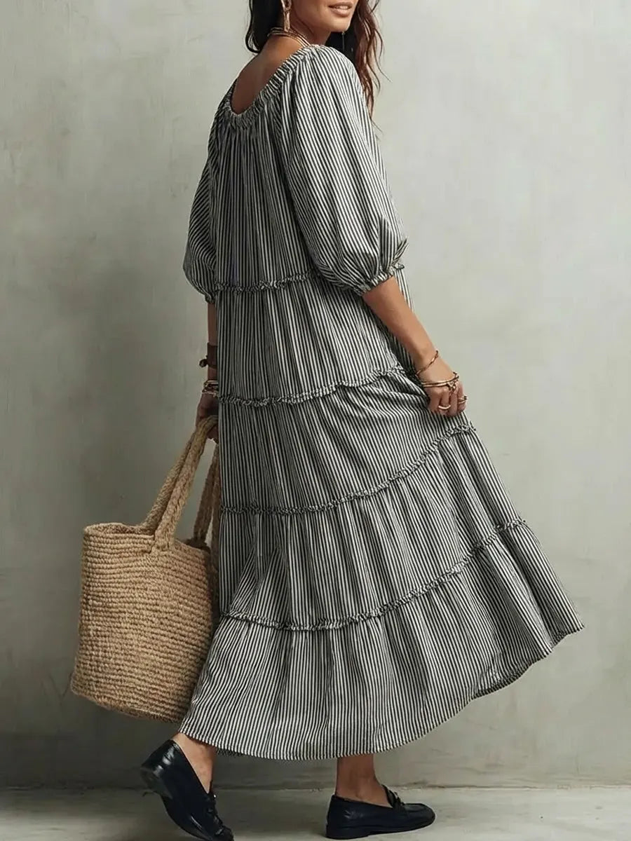 Nerina | Vestito midi in lino con strati e texture