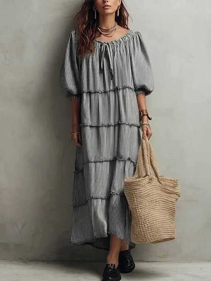 Nerina | Vestito midi in lino con strati e texture