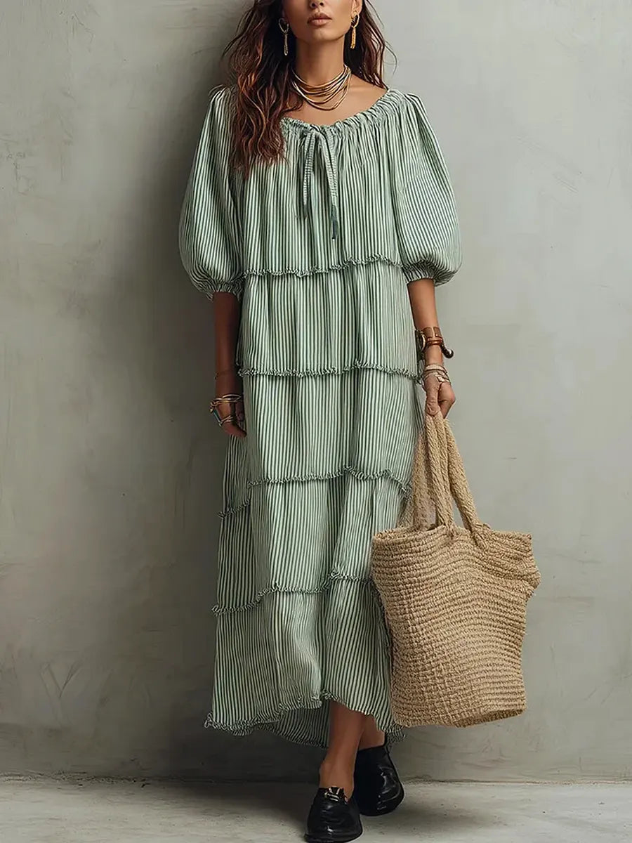 Nerina | Vestito midi in lino con strati e texture
