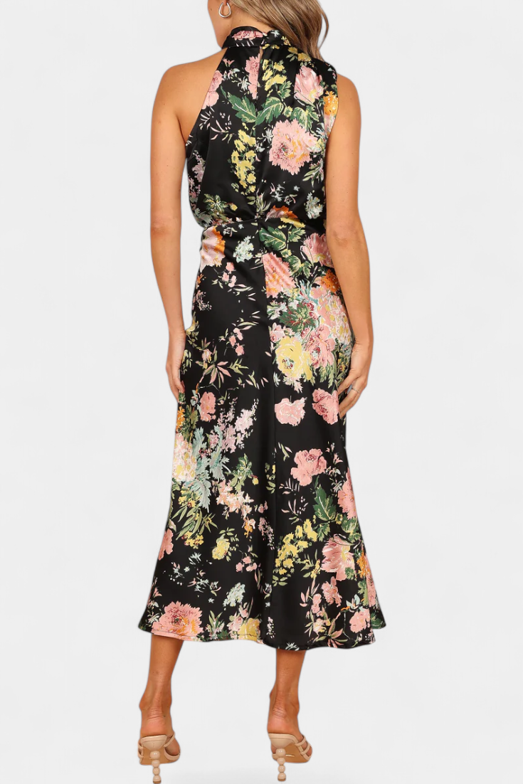 Lisa Abito Maxi Floreale con Collo Halter e Vita Elastica