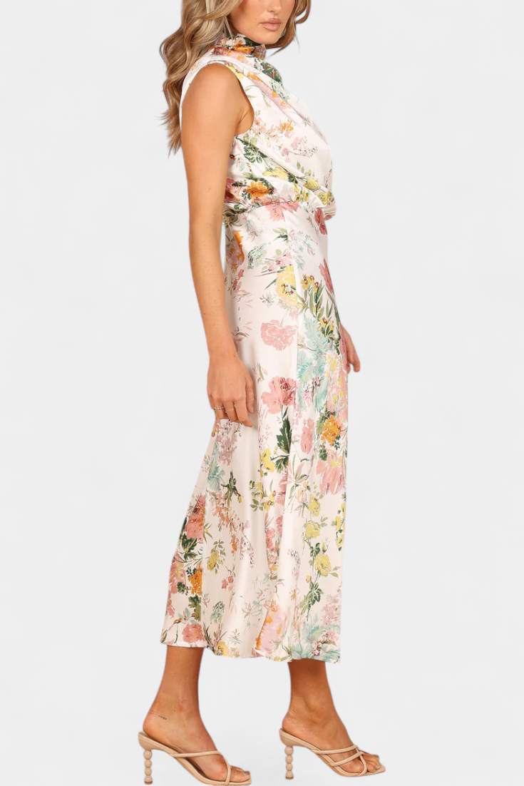 Lisa Abito Maxi Floreale con Collo Halter e Vita Elastica