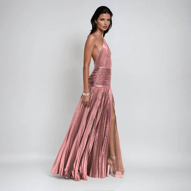 Emma - Vestito Halter Aperto sulla Schiena Metallico