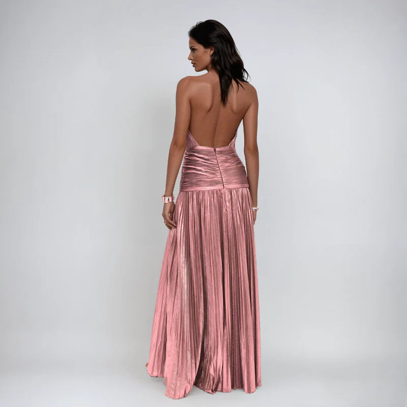 Emma - Vestito Halter Aperto sulla Schiena Metallico