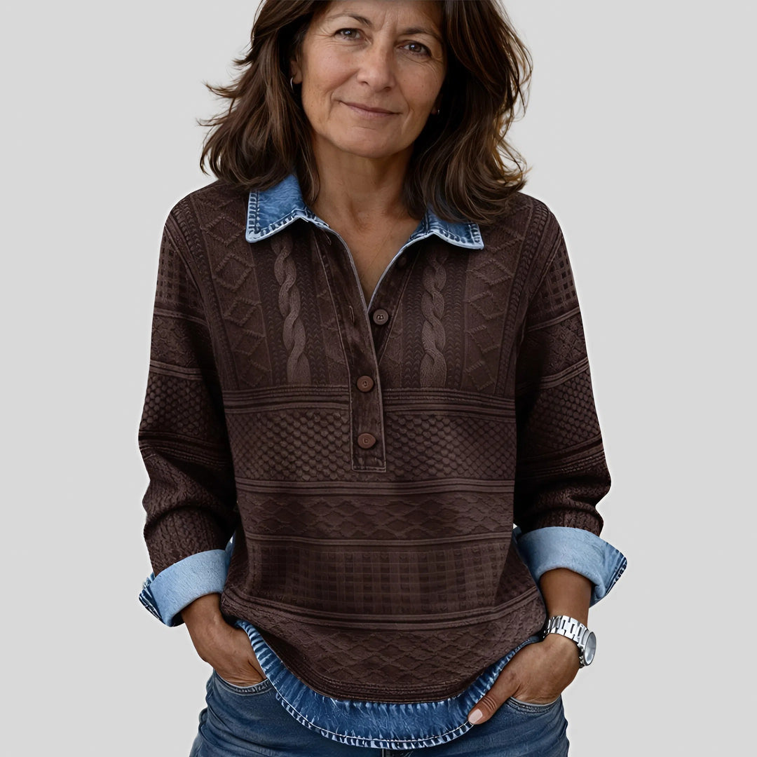 Bianca | Maglione Moderno con Mezza Abbottonatura Effetto Denim