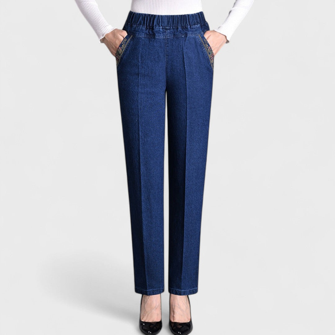 Elisa - Jeans da donna con tasche laterali e vita elastica