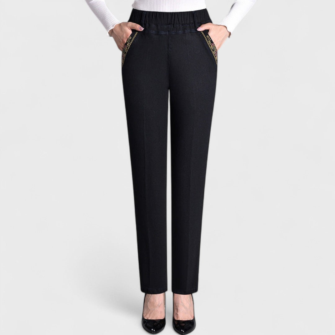 Elisa - Jeans da donna con tasche laterali e vita elastica