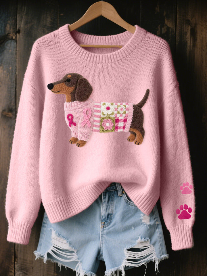 Naoni – Maglione in Maglia con Motivo di Bassotto in Feltro di Lana