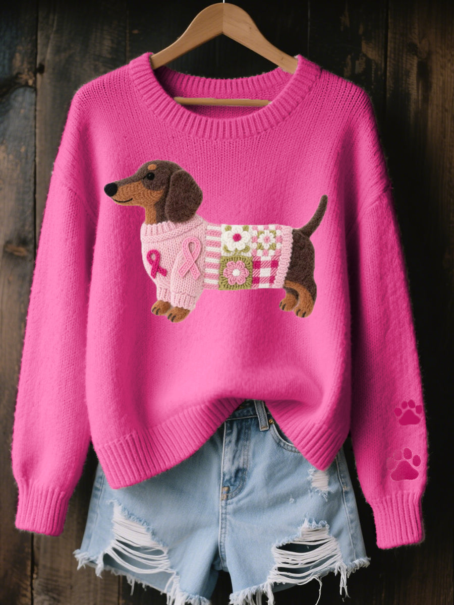 Naoni – Maglione in Maglia con Motivo di Bassotto in Feltro di Lana
