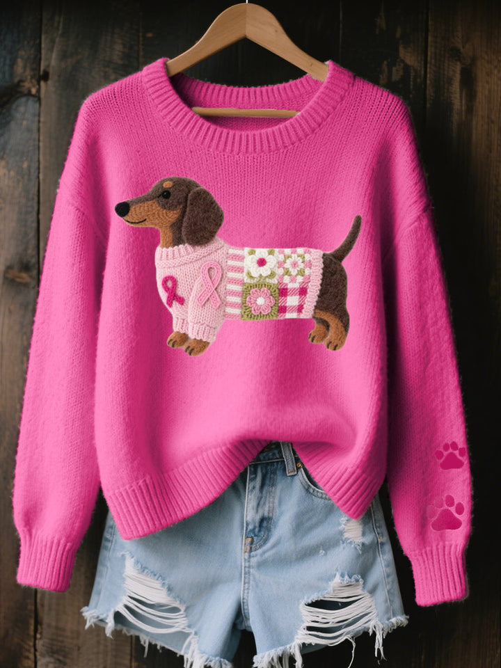 Naoni – Maglione in Maglia con Motivo di Bassotto in Feltro di Lana