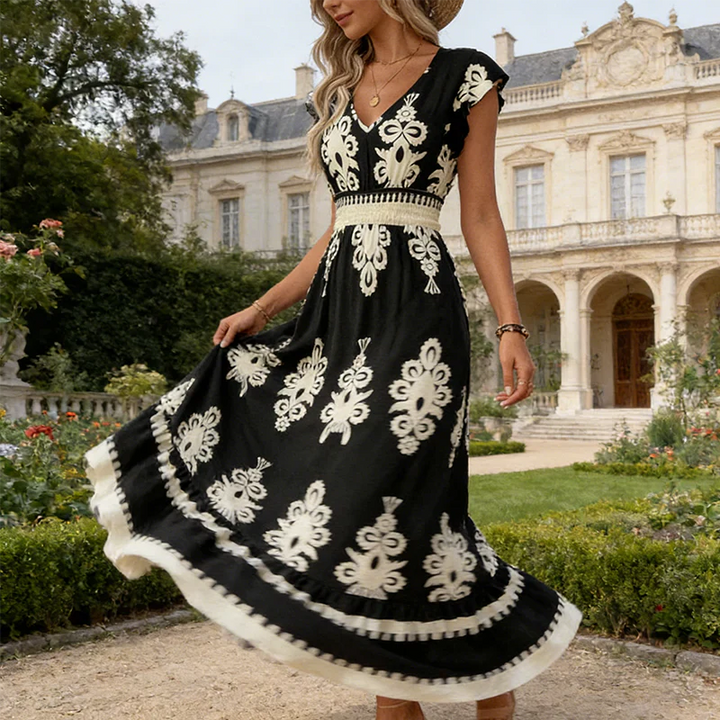 Candela - Vestito maxi barocco con scollo a V