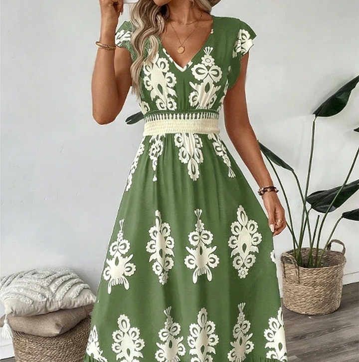 Candela - Vestito maxi barocco con scollo a V
