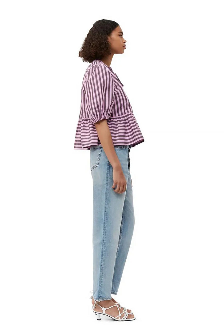 Sofia™ | Blusa a Peplum a Righe con Maniche a Palloncino e Fiocchi