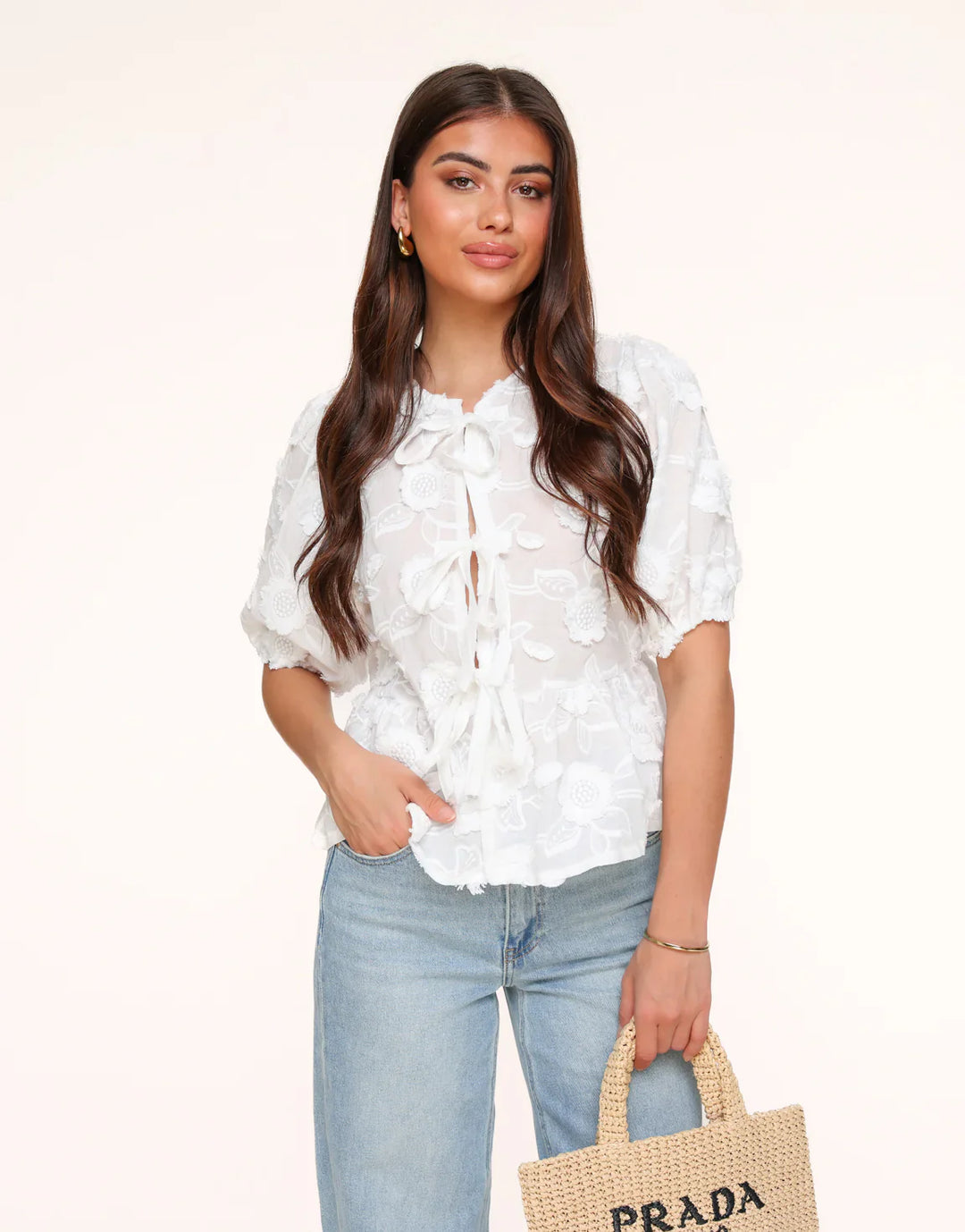 Sofia™ | Luna - Top con Fiori Bianchi